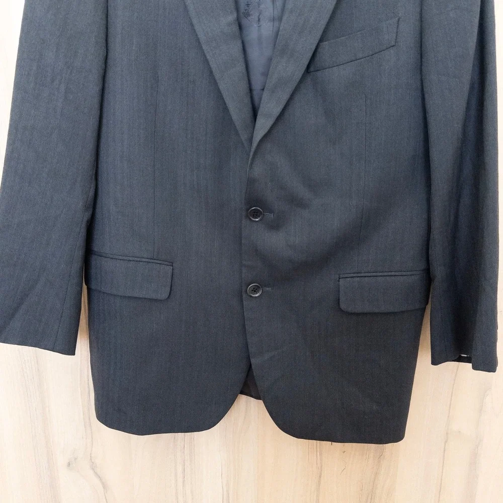 Brooks Brothers Men Wool Blazer 40S Charcoal Herringbone 1818 Fitzgerald Classic